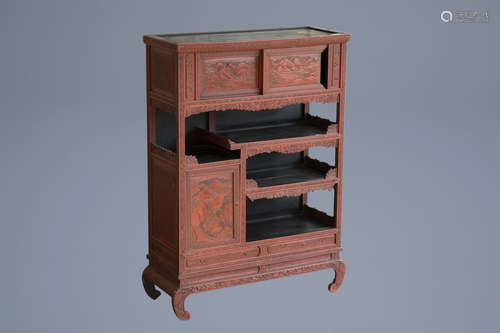 A Japanese red lacquer cabinet, Meiji/Showa, 19th/20th C.