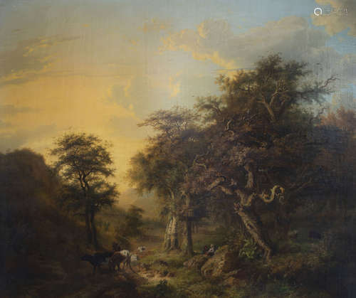 C.F. (FŽlix) Van Espen (1817-1857): Animated romantic landscape, oil on canvas