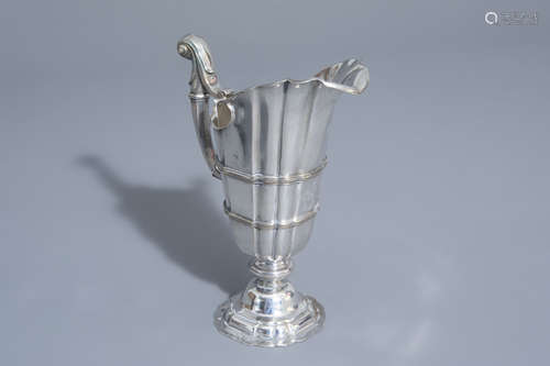 A silver helmet shaped jug with owner's monogram G.S., possibly Dresden and 18th C.