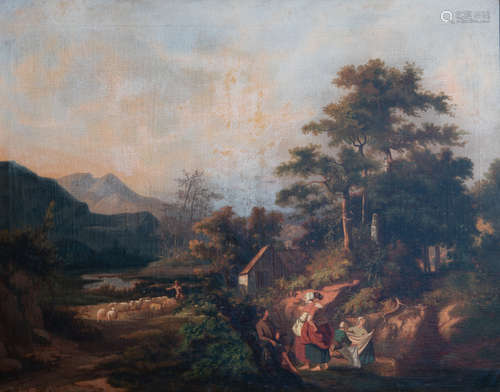 European school: Pastoral landscape, oil on canvas, 19th C.