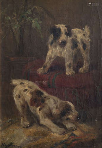 Henry Schouten (1857-1927): Dogs having fun, oil on canvas