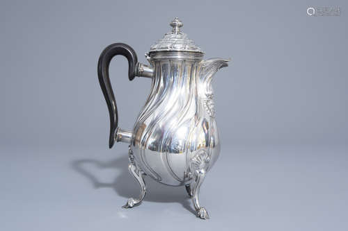 A silver Louis XV style 'armorial' coffee pot, Ath, maker's mark N.D., dated [17]66