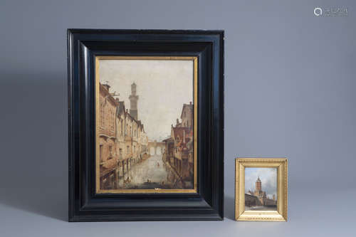 European school: Two cityscapes, oil on canvas and oil on panel, 19th/20th C.