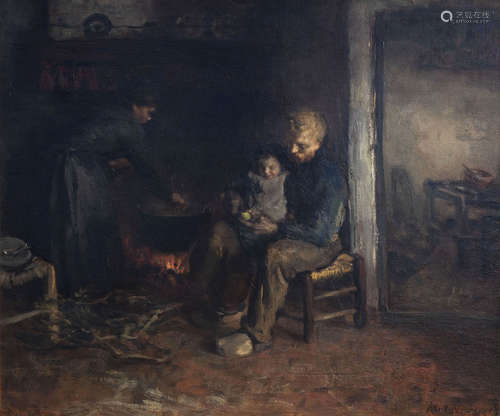 Albertus Johan (Albert) Neuhuys (1844-1914): Working-class family, oil on canvas