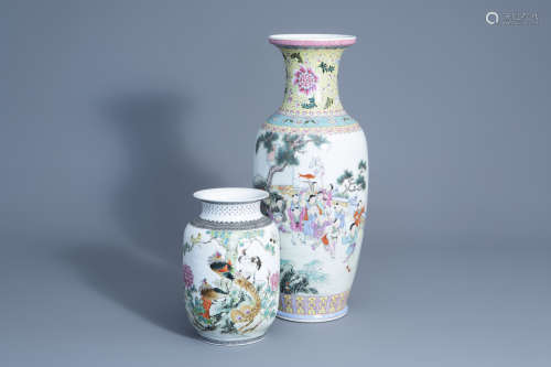 Two Chinese famille rose vases with different designs, Republic