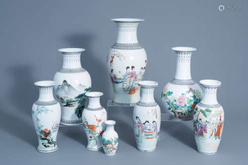 Eight various Chinese famille rose vases, 20th C.