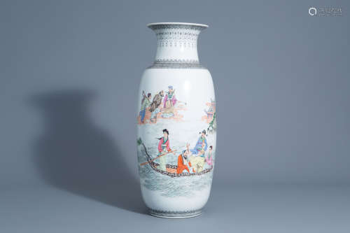A Chinese famille rose 'Immortals' vase, 20th C.