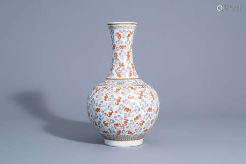 A Chinese famille rose 'hundred bats' vase, Guangxu mark, 20th C.