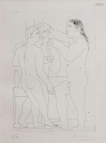 Pablo Picasso (1881-1973): 'Three nude men standing', etching, ed. 8/50