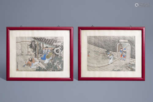 Chinese school, ink and colour on silk, 19th/20th C.: Two narrative scenes