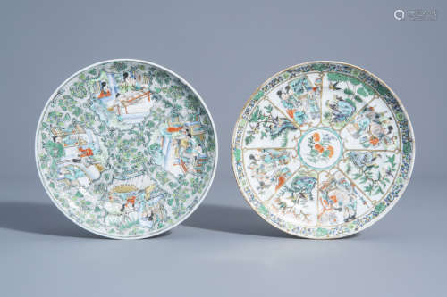 Two Chinese Canton famille verte plates, 19th C.