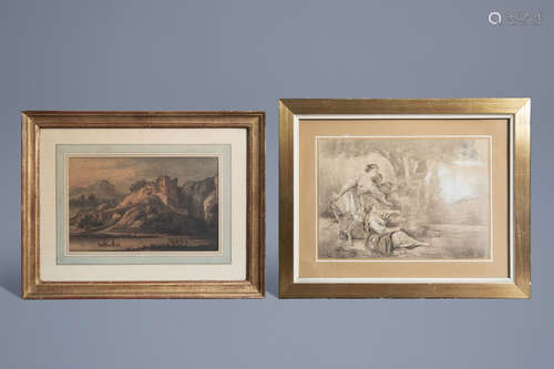 European school: Two drawings, ink and aquarel on paper, 18th/19th C.