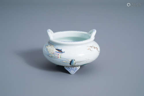 A Chinese famille rose tripod censer, Qianlong mark, 20th C.