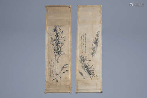 Chinese school, ink on paper, 19th C. or earlier: Two works with floral designs
