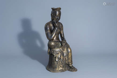 A Korean patinated and gilt bronze Maitreya in meditation or pan'gasayusang, 19th C.