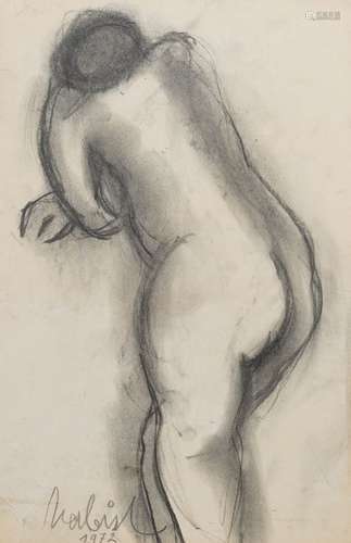 Maurice Verbist (1913-1984): Naked woman seen from behind, charcoal on paper, dated 1972