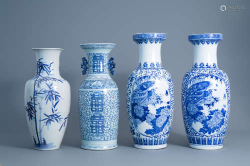 Four Chinese blue and white vases, 19th/20th C.
