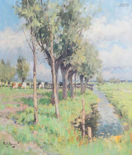 Adrianus Johannes (Arie) Zwart (1903-1981): 'Wilgen aan de sloot' (achter Woerden), oil on canvas