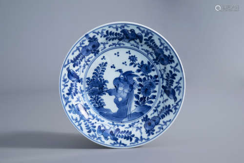 A Japanese blue and white plate with birds on blossoming branches, Edo, 18th C.