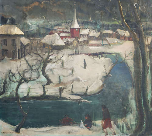 Sander Wijnants (1903-1953): Animated winter landscape, oil on canvas