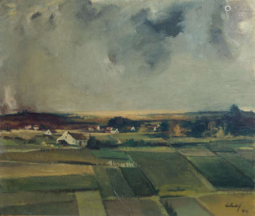 Maurice Schelck (1906-1987): Landscape with threatening storm, oil on canvas, dated (19)40