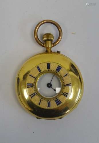 Lady's half-hunter watch, the case marked 'Warranted Fine for 18K Gold', Roman numerals to the dial