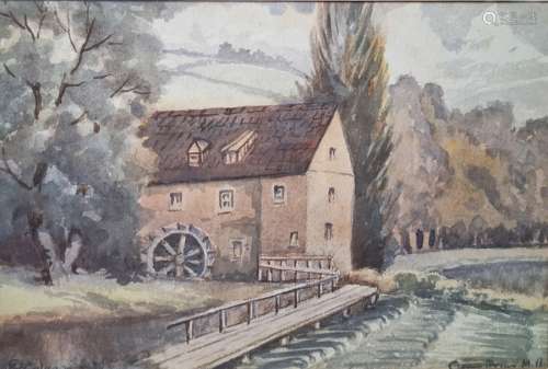 Mid-20th century Watercolour Mill scene, indistinctly signed and dated 1954 lower left, 16 x 23.5cm