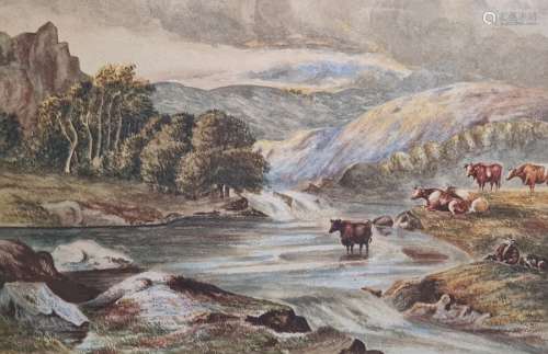 Attributed to William Langley Watercolour Cattle grazing, 19 x 27cm