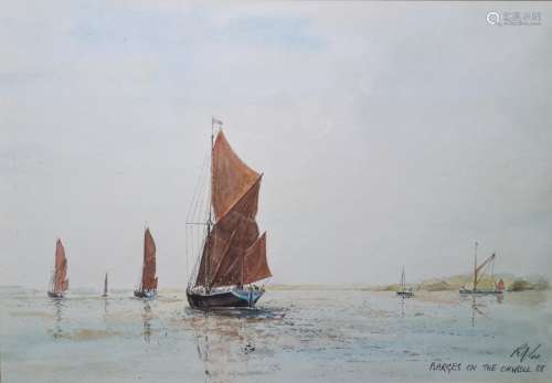 English School Watercolour Barges on the Orwell, indistinctly signed and dated '88 lower right, 25.5