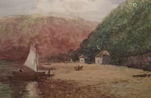 Hutton Mitchell (1872-1939) Watercolour Lakeside scene, signed lower right, 35.5 x 51cm