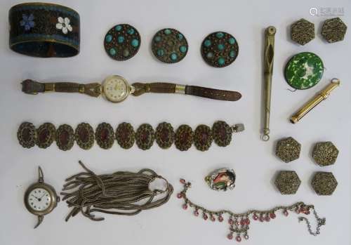 Old silver wristwatch (strap missing), lady's Avia wristwatch, rolled gold propelling toothpick,