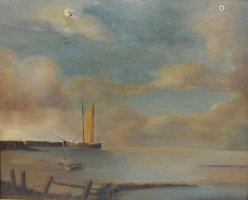 J B Oil on canvas Seascape with fishing boat, initialled and dated 68 lower left, 49cm x 59.5cm