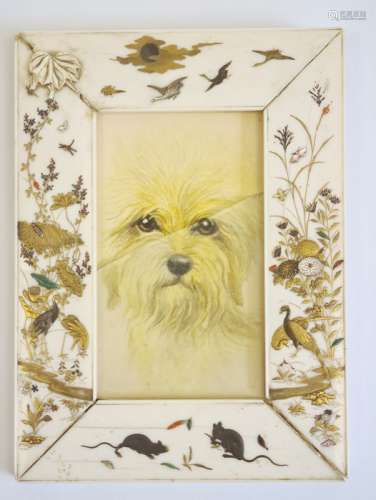 Late 19th century Japanese ivory frame, of rectangular section, the panels lacquered, gilt,