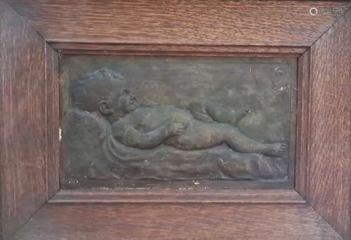 Benjamin Creswick (1853-1946) painted plaster plaque in rectangular wooden frame 