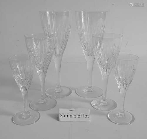 Set of eight Stuart cut glass wines, approx 19cm high, six Stuart wines of the same pattern,