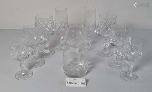 Large assortment of various cut glass wines and tumblers