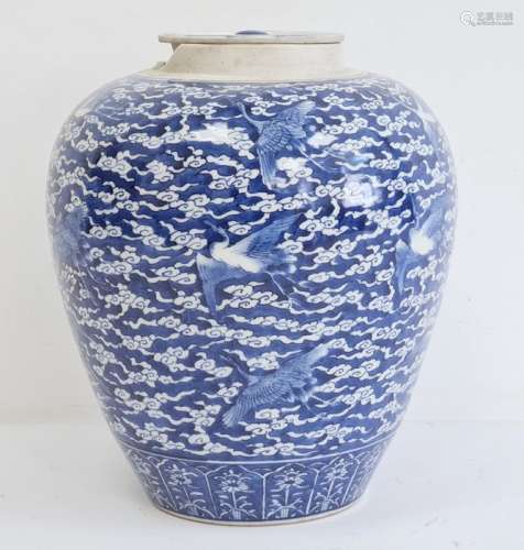 Chinese porcelain ginger jar, cover and liner, probably 19th century, blue character mark to base,
