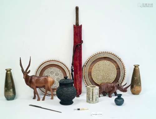 Quantity of assorted shells, carved wooden animals, etc