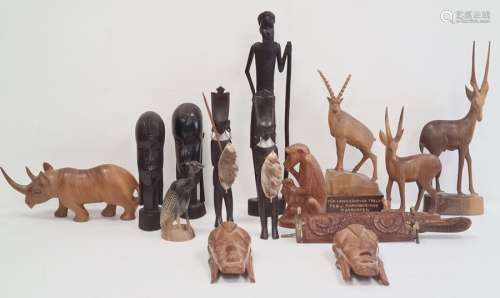 Quantity of carved African animals and African carved heads (1 box)