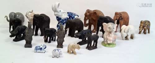 Carved African elephants, ceramic model elephants and other model elephants (1 box)