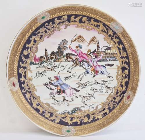 20th century Continental porcelain Chinese export-style charger, printed, painted and gilt with