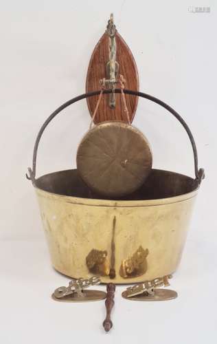 Brass bucket, a wall-hanging gong with elephant mount and other items
