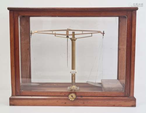 Cased set of laboratory scales, 38cm high