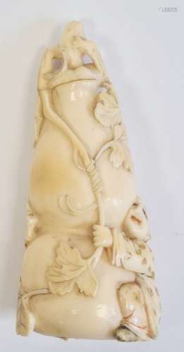 Late 19th century Japanese ivory carved snuff bottle and cover, formed as a double gourd issuing