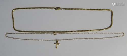 9ct gold chain link necklace, 10.6g approx and a 9ct gold crucifix on chain .5g (2)