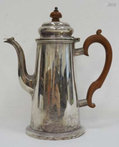 Edward VIII silver coffee pot with brown resin handle (finial loose), Sheffield 1936, maker's H&A,