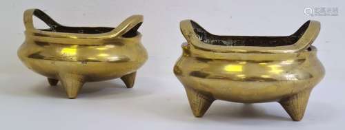 Pair of Chinese gilt bronze censers with 16-character Xuande cast mark, probably late 19th/20th