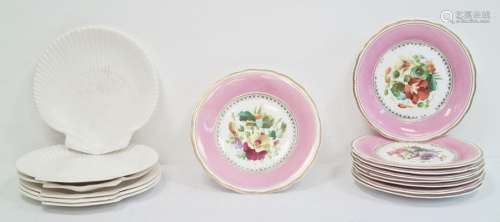 Seven Wedgwood of Etruria and Barlaston white scallop-shaped dishes, eight plates with pink