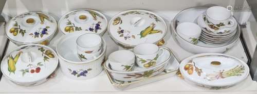 Royal Worcester 'Evesham' pattern part dinner and coffee set to include bowl, five teacups, saucers,