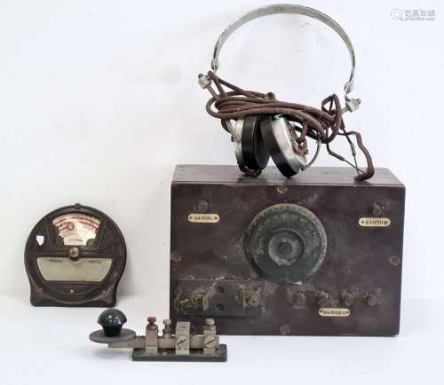 The Magniphone 2000 ohms transmitter with headphones plus morse code tapper and 